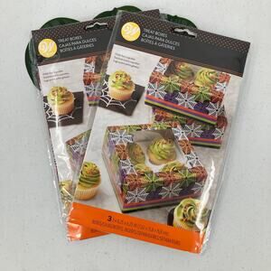 Wilton Orange Black Green Clear Window Spider Web Halloween Cupcake Treat Boxes